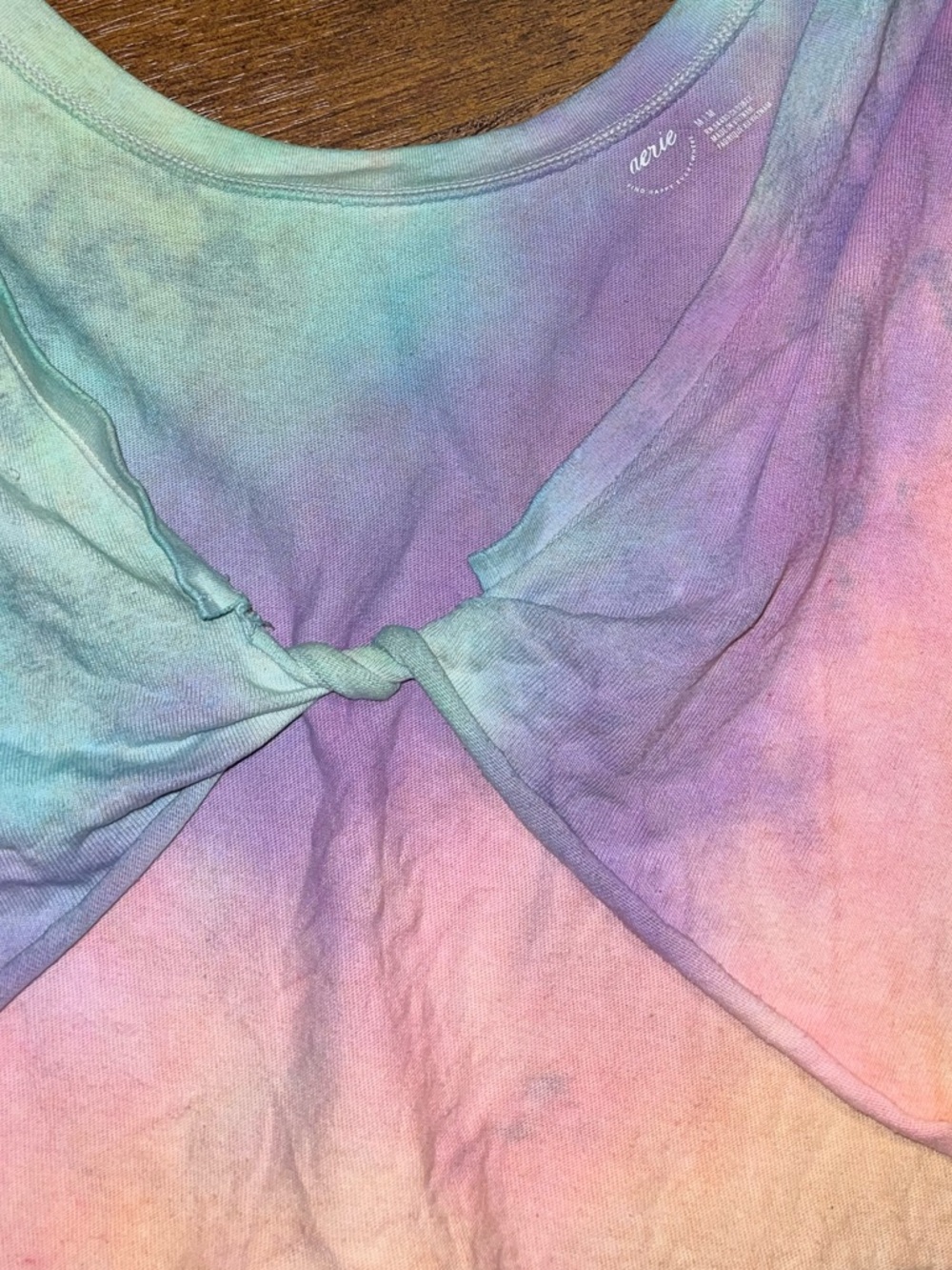 Aerie Pastel Custom Blue Purple Pink Tie Dye Knot Crop Short Sleeve Top Size M - Picture 7 of 9